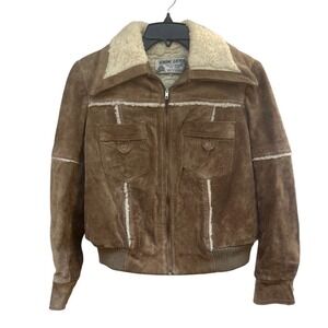 Vintage Uruguay Suede Leather Wool Shearling Bomber Jacket Brown Womens 11/12